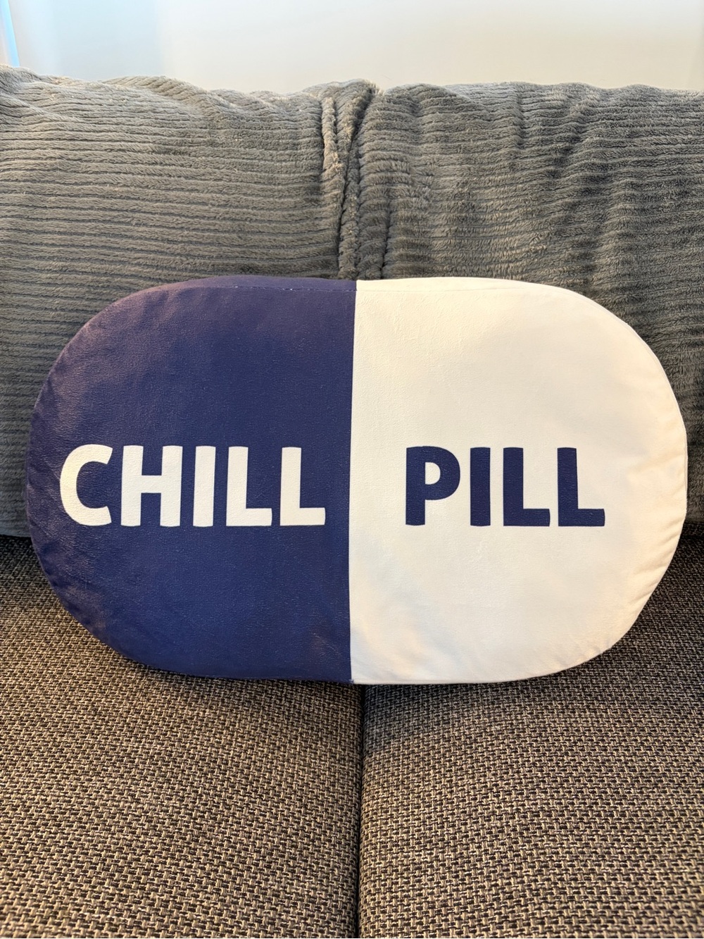 Chill Pill Decorative Pillow – Navy and White